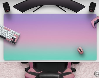 Kawaii Gradient Gaming Mousepad, Pastel Pink Purple Teal Desk Mat, Cute Aesthetic Setup for Gamers & Office, Ombre Pattern, Gift For Her