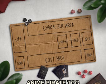 Homeless Anime Pirate TCG Playmat, Funny OP Play Mat With Card Zones, Premium Stitched Edges , Cardboard Design, Multiple Sizes Available