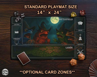 Grumpy Dartfrog Playmat, MTG Mat With Card Zones, Funny Witchy Frogs Playing Cards TCG Mat, Ideal Magic Player Gift For Tabletop Gaming