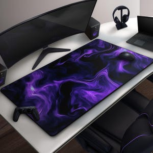 Cool Purple & Black Mousepad, Abstract Fluid Wave Desk Mat, Large Gaming Mat, Minimalist Office Decor Retro Electric Flow, Abstract Lava