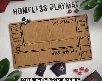 Homeless Man's TCG Playmat, Funny Play Mat With Optional Zones, 14" x 24" Neoprene Game Mat, Cardboard Design, Multiple TCG Zones Available