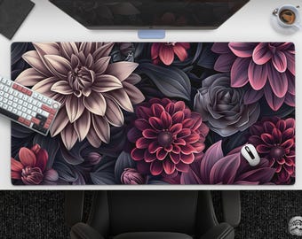 Moody Dark Floral Mousepad, Botanical Nature Art Desk Mat, Vintage-Inspired Decor, Large Mouse Pad, Aesthetic Flower Art, Gift For Office