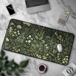 Verdant Bloom -  Vintage Green Floral Mousepad, Dark Botanical Nature Desk Mat, Cottagecore Decor, Large  Mouse Pad, Office Desk Accessories