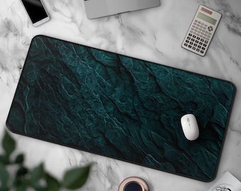 Teal Marble Desk Mat, Abstract Green Stone Texture Mousepad, Large Premium Gaming Mouse Pad For Office & Gamers, Minimalist Design