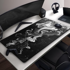 Black And White Gaming Mousepad, Abstract Retro Lava Flow Desk Mat, Aesthetic Gamer Setup, Large Extended Mat For Gaming & Office