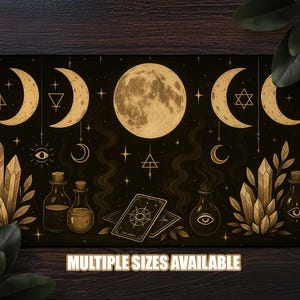 Witchy Moon Phase Mouse Pad, Celestial Tarot Desk Mat, Mystical Boho Altar Decor, Occult Gaming Desk Mat with Crystals &  Magic, Witchcore