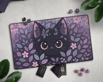 MTGプレイマット 猫、かわいい紫色のTCGプレイマット、ゾーン付きMTG