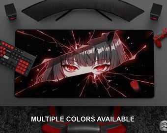 Anime Gaming Mousepad, Red Eyes Anime Girl Desk Mat, Red & Black Aesthetic, Large Extended Mat, Anime Lover Gift For Gamer Setup