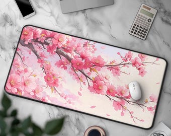Cherry Blossom Breeze - Pink Flowers Mousepad, Sakura Desk Mat, Large Japanese Floral Mouse Pad For Gaming & Home Office, Desk Accessories