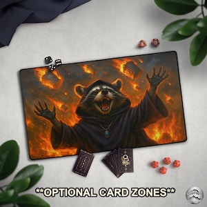 Trashcan Wizard Raccoon TCG Playmat, Funny Raccoon Mat With EDH Zones, Chaotic Trash Panda, Large Extended Playmat For Raccoon Lovers