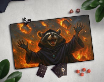 Trashcan Wizard Raccoon TCG Playmat, Funny Raccoon Mat With EDH Zones, Chaotic Trash Panda, Large Extended Playmat For Raccoon Lovers