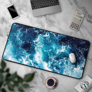 Deep Blue - Ocean Wave Mousepad, Aqua Sea Water Desk Mat, Coastal Oceanic Art, Large Gaming Mat, Marine-Inspired Office Decor