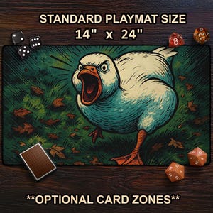 Crazy Duck Playmat, Funny Psycho Duck TCG Mat With Card Zones For MTG, Large Extended Playmat, Funny Animal Art,  TCG Gag Gift