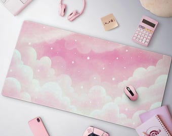Pink & White Clouds Mousepad, Cute Pastel Desk Mat, Kawaii Clouds And Sky Gaming Mouse Pad, Large Extended Mat, Minimalist Office Decor