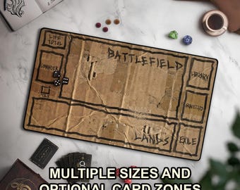 Homeless Man's TCG Playmat V2, Funny Play Mat With Optional EDH Zones, Stitched Edge Game Mat, Cardboard Design, Multiple Sizes Available