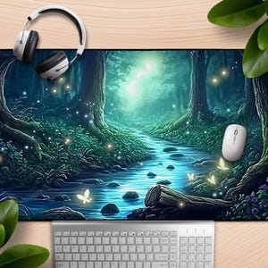 Enchanted Forest Mousepad, Woodland Desk Mat, Mystic Forest Night, Aesthetic Gaming Decor, Large Extended Mouse Pad, Office Desk Accessories