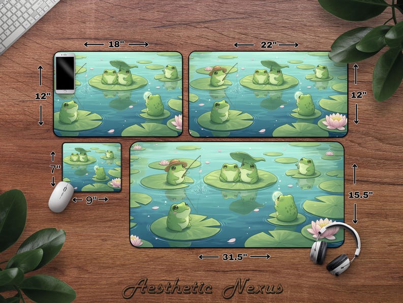 Cute Frogs Desk Mat, Kawaii Lo-fi Frogs Mousepad, Large Gaming Mat for ...
