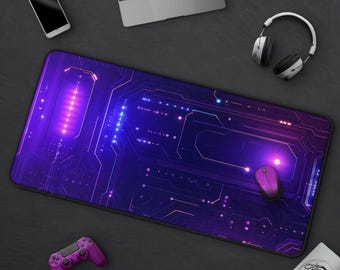 Neon Synapse - Cyber Circuit Board Mousepad, Purple Sci-Fi Tech Desk Mat, Large Gaming Mat, Futuristic Art,  Cool Office Decor For Gamer