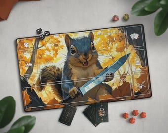 Funny Squirrel With Knife TCG Playmat, Psycho Squirrel Mat With