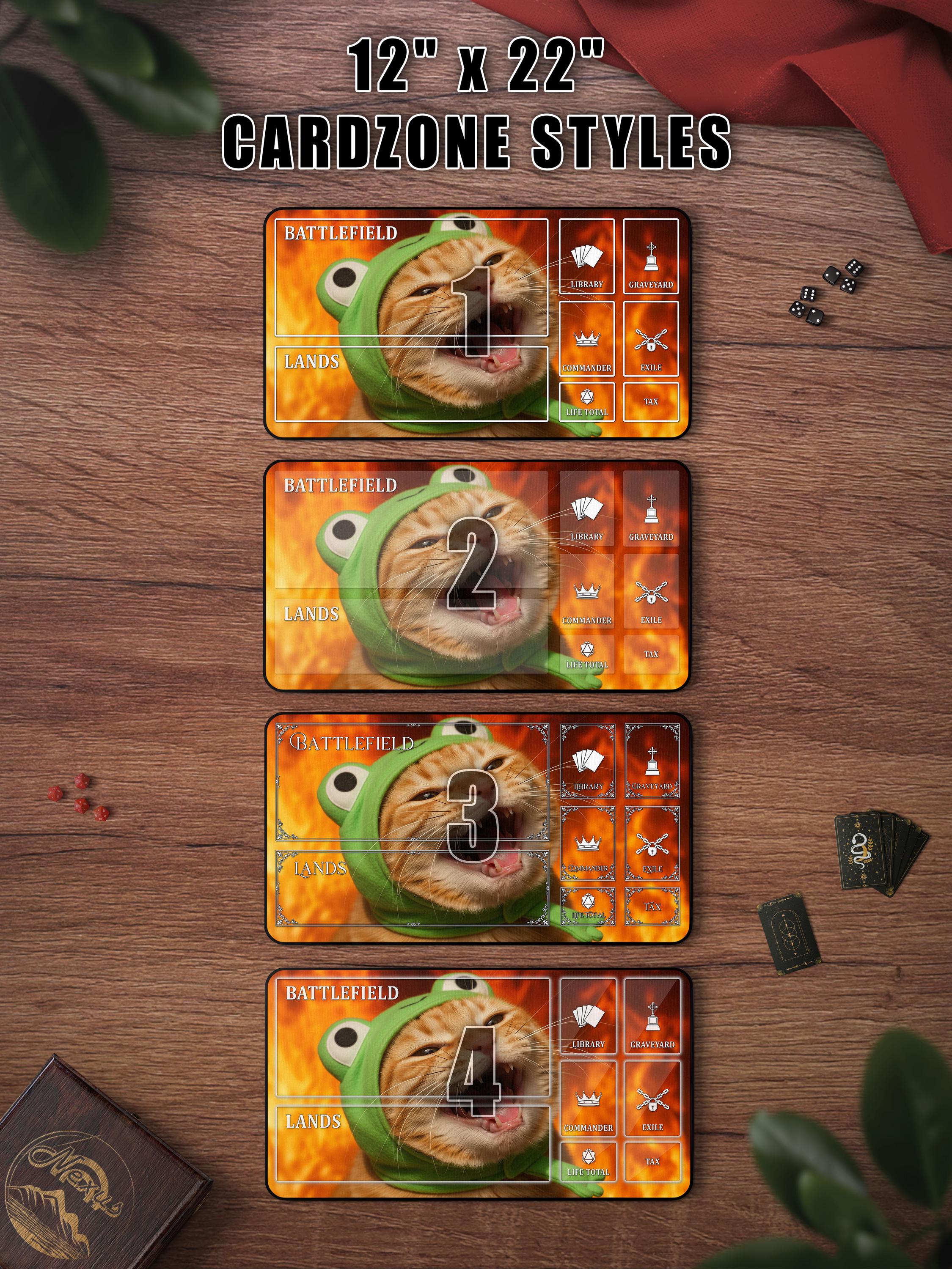 Funny TCG Playmat: Screaming Cat With Frog Hat, Unhinged Cat Lover