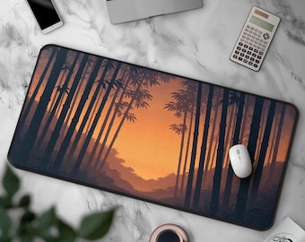 Bamboo Forest Sunset Mousepad, Zen Japanese Nature Desk Mat, Anime Lo-Fi Style Large Gaming Mat, Cozy Minimalist Design For Office & Gamers