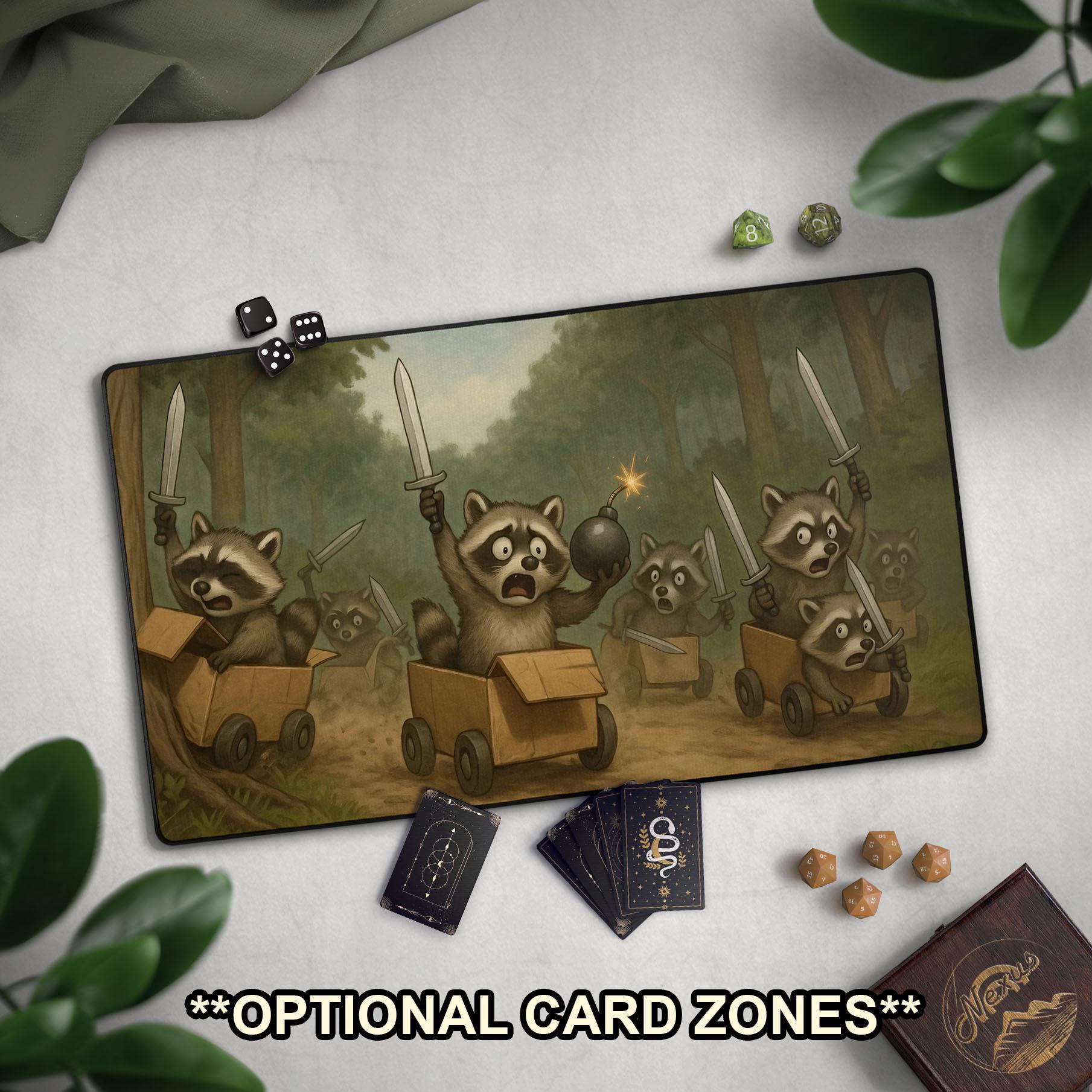 Funny Raccoons Playmat, Silly Raccoon With A Bomb TCG Mat With EDH