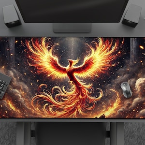 Desk Mat: Eternal Flame - Cool Phoenix Rising Mousepad, Mythological Bird Art, Large Gaming Mat, Fantasy-Inspired Office Decor