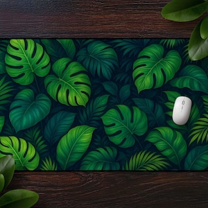 Lush Monstera Plant Mousepad, Tropical Botanical Nature Desk Mat, Leafy Green Large Extended Mat For Gaming & Office, Plant Lover Gift