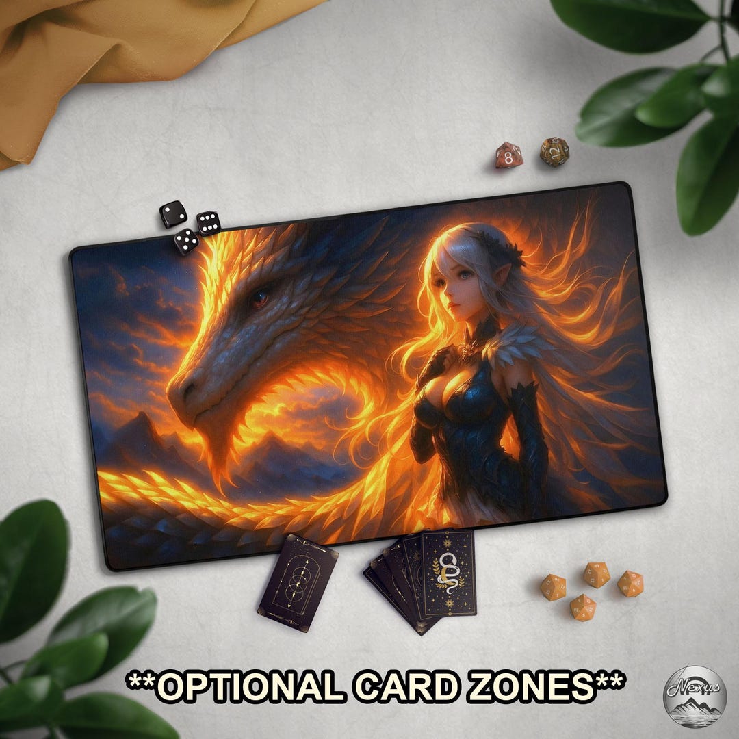 Dragon Ruler Mat Dragon & Girl TCG Playmat, Dragon Rider Mat With EDH Zones, Draconic ...