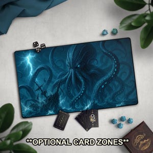 Kraken Sea Monster TCG Playmat, Dark Fantasy, Cthulhu Inspired Mat With EDH Zones, Ocean Leviathan, Stormy Ship Wreck Nautical Horror