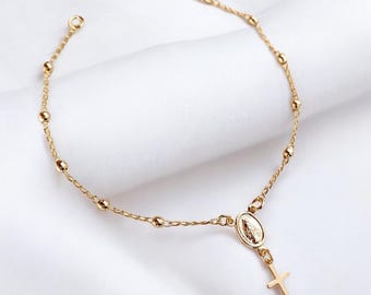 NON TARNISH 18k Gold Rosary Bracelet Dainty Cross  Rosary Bracelet Gold Filled Rosary Bracelet Gifted Faith Based Rosary Bracelet