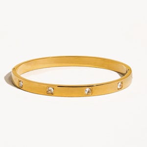 NON TARNISH Gold Cubic Zirconia Slim Bangle Bracelet Classic cz Bangle Bracelet Minimalist cz Bangle Bracelet Everyday Waterproof Bracelet