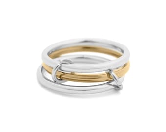 NON TARNISH Mixed Metal Triple Interlocking Stacking Ring | Two Tone Connected Multi Link Ring