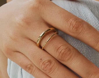 NON TARNISH 18k Double Band Ring Minimalist Stackable Gold Ring Dainty Simple Double Band Stackable Band Ring Thin Gold Ring Thick Gold Ring