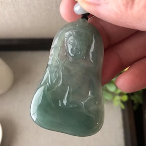 50 mm Icy Waterlake Green Jadeite Jade Carved Guanyin Pendant