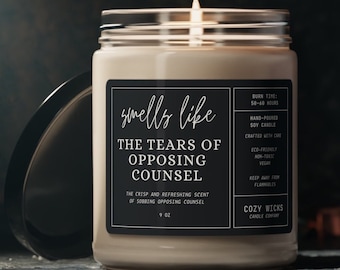 Smells Like Tears of Opposing Counsel Candle, Funny Lawyer Gift, Law School Acceptance, Bar Exam Gift, Law Student Gift, Future Lawyer Gift