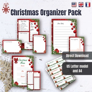 Maxi-Paket zum Organisieren von Weihnachten, Menü, To-Do-Liste, Brief an den Weihnachtsmann, Zeichenblättern und Geschenketiketten im PDF-Format, sofortiger Download.