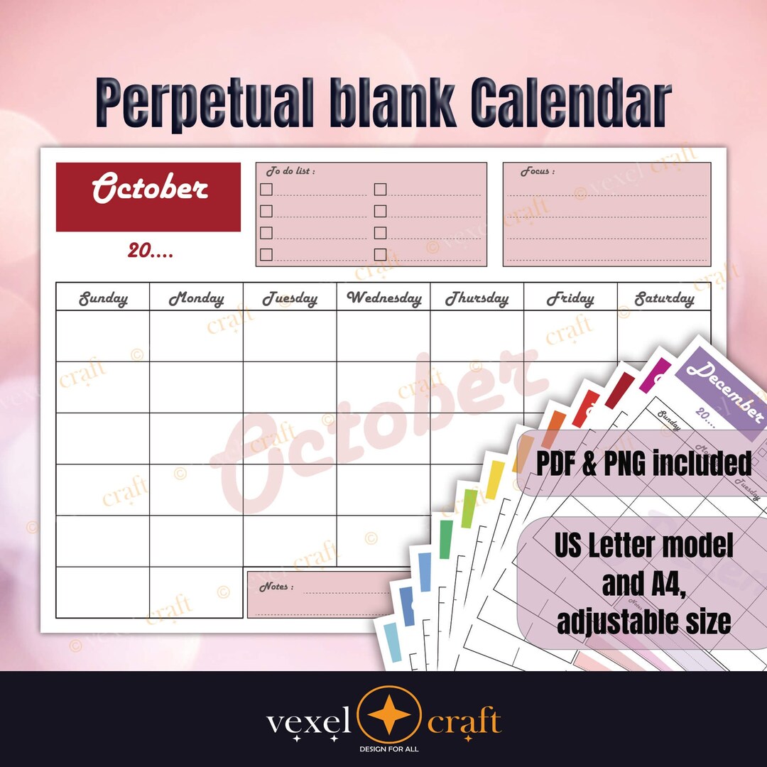 Printable Blank Perpetual Calendar - Digital Product in PDF and PNG ...