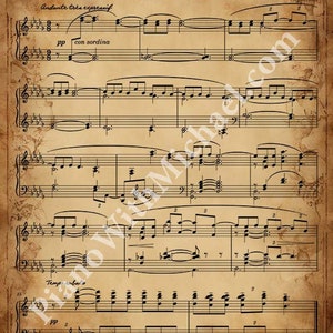 Clair de Lune, Debussy - Partituras Digitais Estilo Vintage para Arte