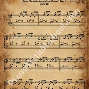 Könnte beinhalten: Eine Notenpartitur für das Präludium Nr. 1 in C-Dur aus "Das Wohltemperierte Klavier" Band 9 von Johann Sebastian Bach (1685-1750). Die Partitur ist in C-Dur geschrieben und steht im 4/4-Takt. Die Musik ist in einem traditionellen Stil mit einem Violinschlüssel und einem Bassschlüssel geschrieben.