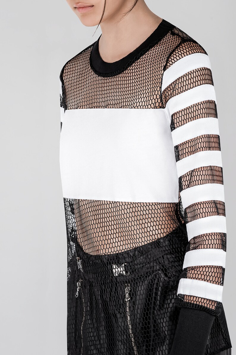 Cotton Mesh Long Sleeve Top image 6