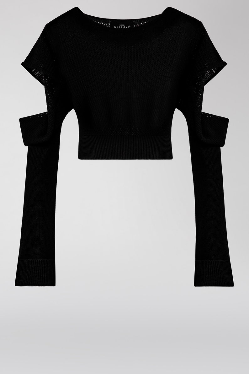 Knit Crop Top with Open Sleeves image 2