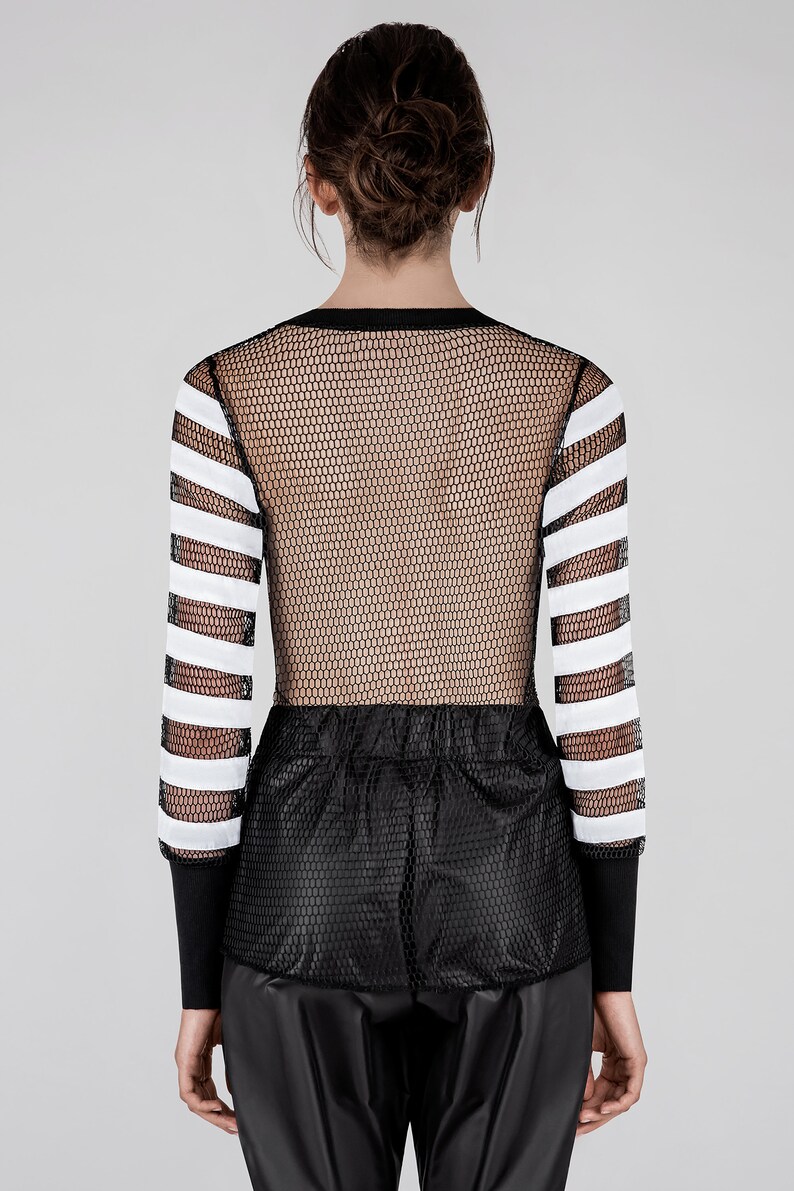 Cotton Mesh Long Sleeve Top image 3