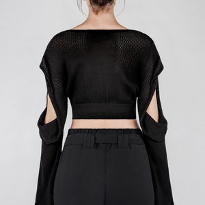 Knit Crop Top with Open Sleeves image 3