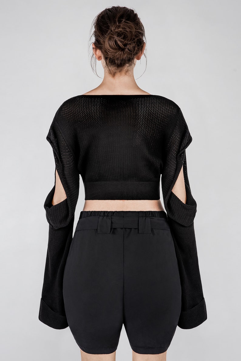 Knit Crop Top with Open Sleeves image 3