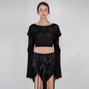 Knit Crop Top with Open Sleeves image 1