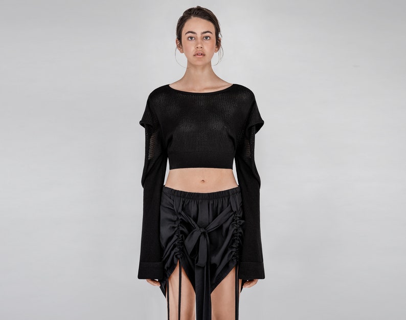 Knit Crop Top with Open Sleeves image 1
