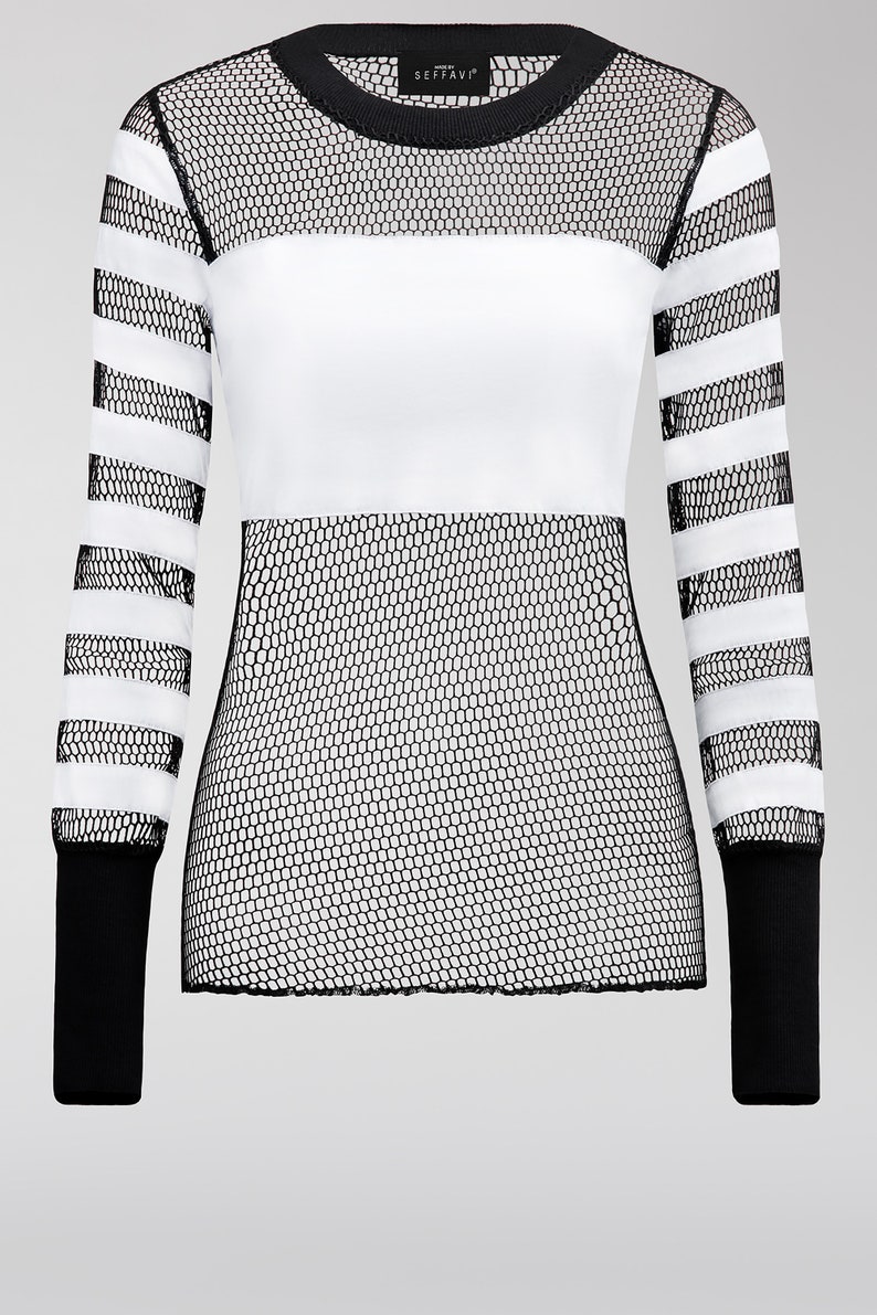 Cotton Mesh Long Sleeve Top image 2