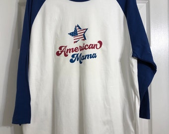 American Mama, camiseta de béisbol, vinilo personalizado, sublimación de vinilo, hecho a medida, mamá, americana, patriótica, 4 de julio, vacaciones,