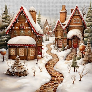 Aldeia de Inverno de Pão de Gengibre, Delícia de Pão de Gengibre de Natal: Clipart de Aldeia de Inverno, Decoração Festiva, Ar de Feriado, Coleção PNG de Decoração de Natal